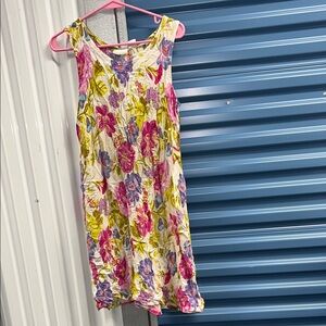Bright Floral Sundress with Pink & Blue Blooms Vinatage